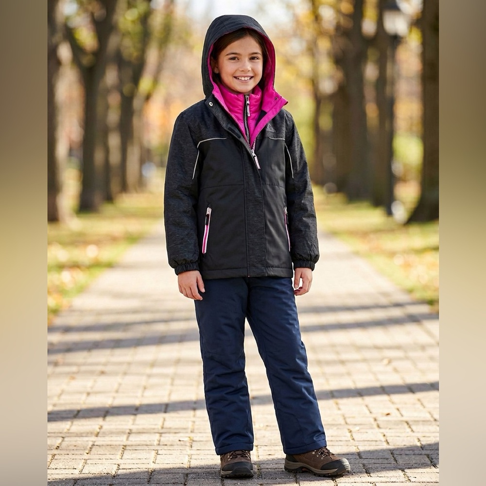 NEW Gerry Girls 3 in1 Wind Water Resistant Jacket Ski Outerwear Pink Black 10/12